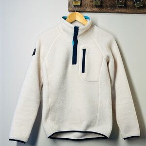 Woods White Sherpa Fleece Pullover with Navy Trim